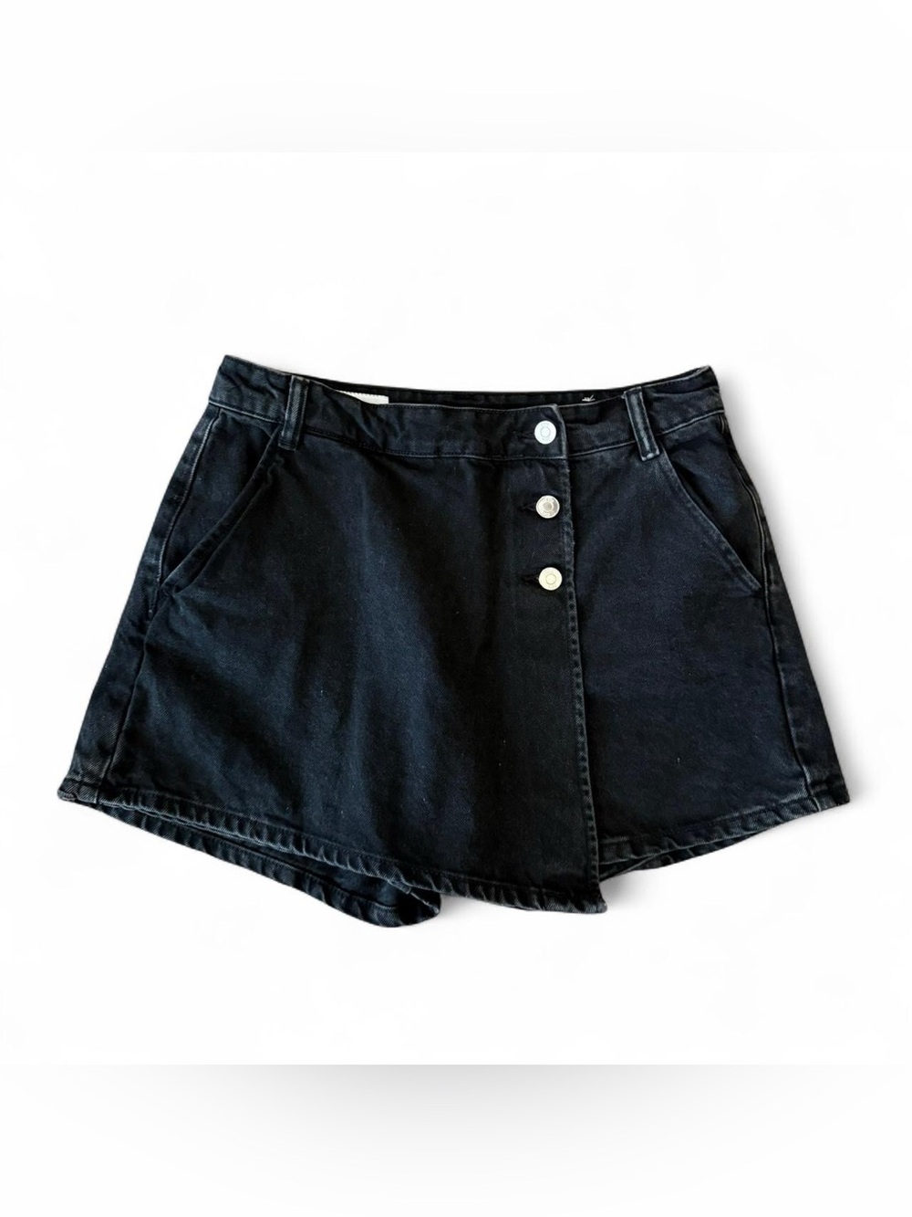 Zara Women’s Black Denim Jean High Waisted Asymmetrical Mini Skort Size S